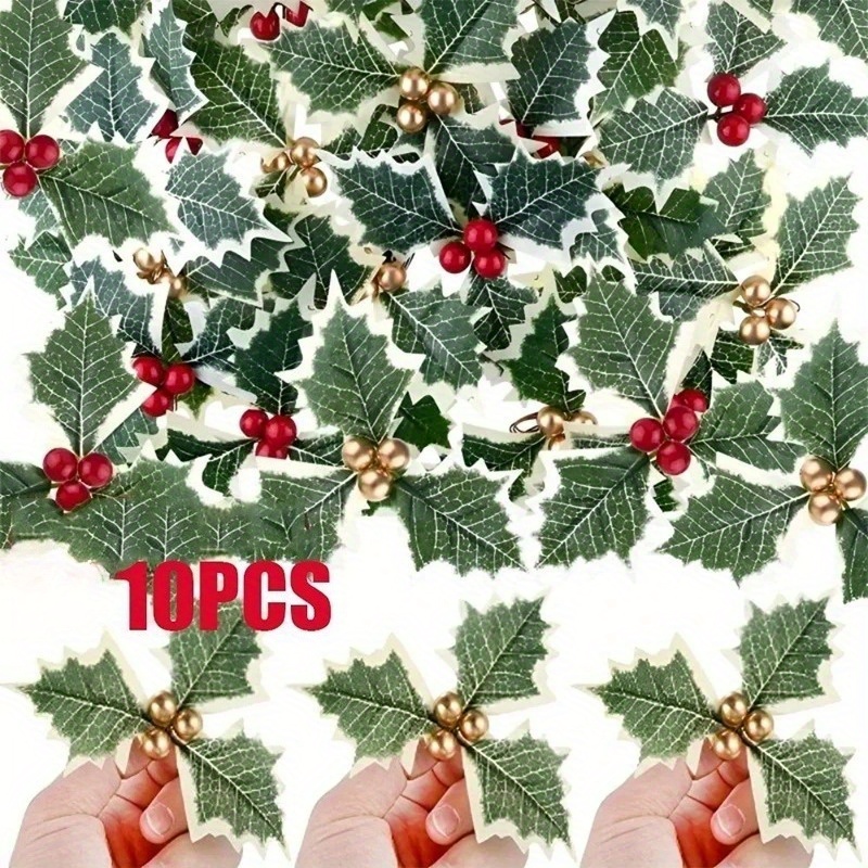 Christmas Wreath Fake - 10 個人工ヒイラギの実緑の葉 DIY クリスマスリース結婚式の花ホームウェディングパーティーの装飾偽の実