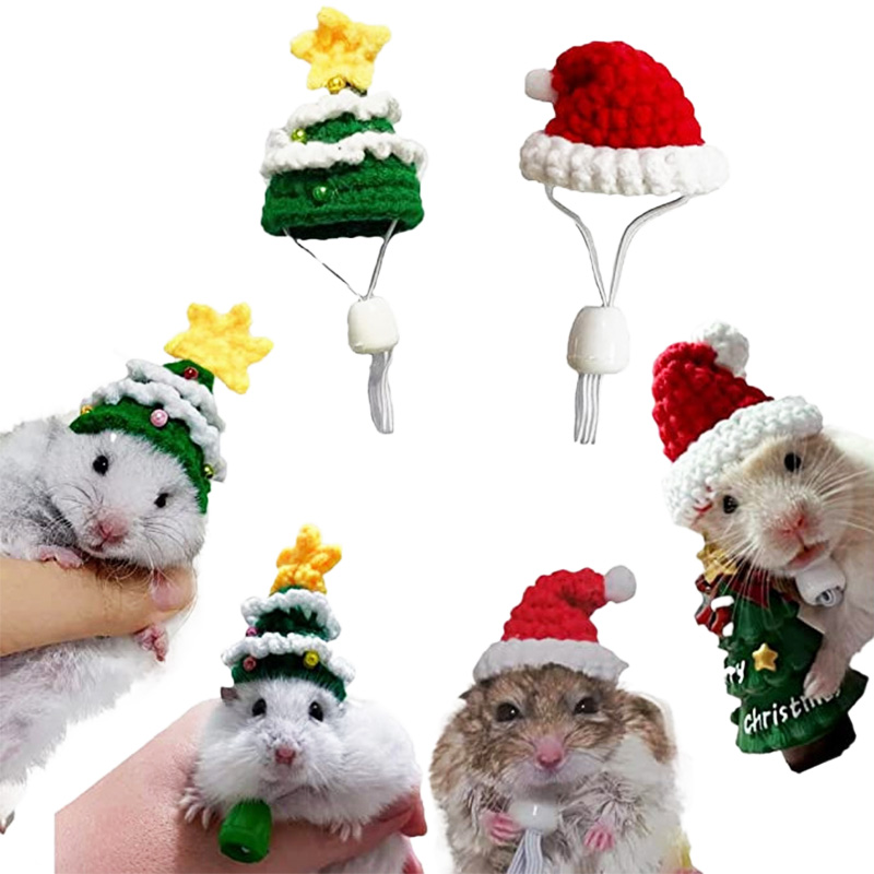 Santa Hat Plush - 手織りのクリスマスハット,ハムスターの服,帽子,ウサギの帽子,豪華なサンタの帽子,クリスマスの装飾,小さなペット用品