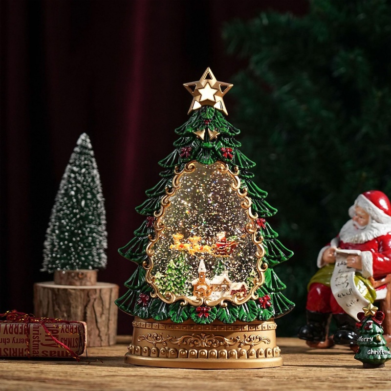Snow Globe Musical - スノーグローブオルゴール クリスマスサンタツリー飾り ライト付き回転雪降りナイトライト ギフト クリスマス ホームオフィスデコレーション