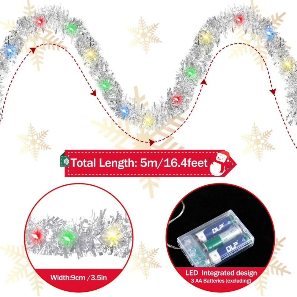 Tinsel Garland Decoration - 5M クリスマスティンセルガーランドデコレーション 屋内/屋外 新年 クリスマスツリー吊り下げ飾り 耐久性のあるお祝いの装飾