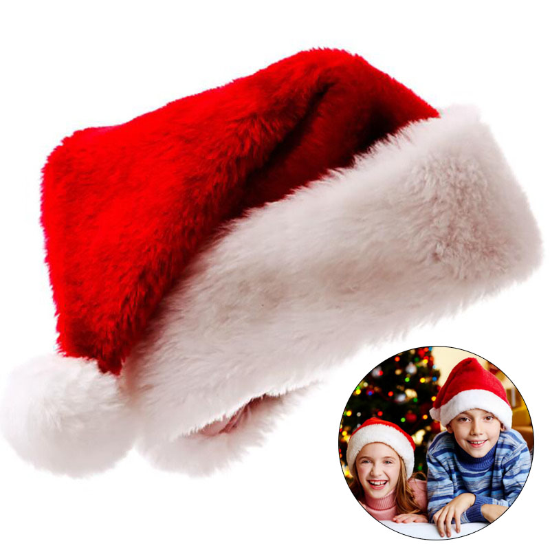 Santa Hat Plush - 大人子供用ぬいぐるみクリスマスハット 厚手 暖かいサンタクロース レッド クリスマスハット キャップ