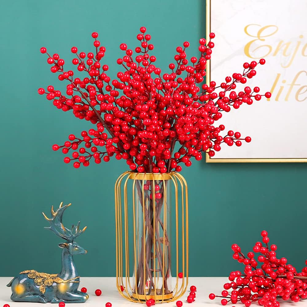 人工の鮮やかな赤いベリーの茎、クリスマスベリーピック、長いチ - Christmas Wreath Fake のレビューと価格