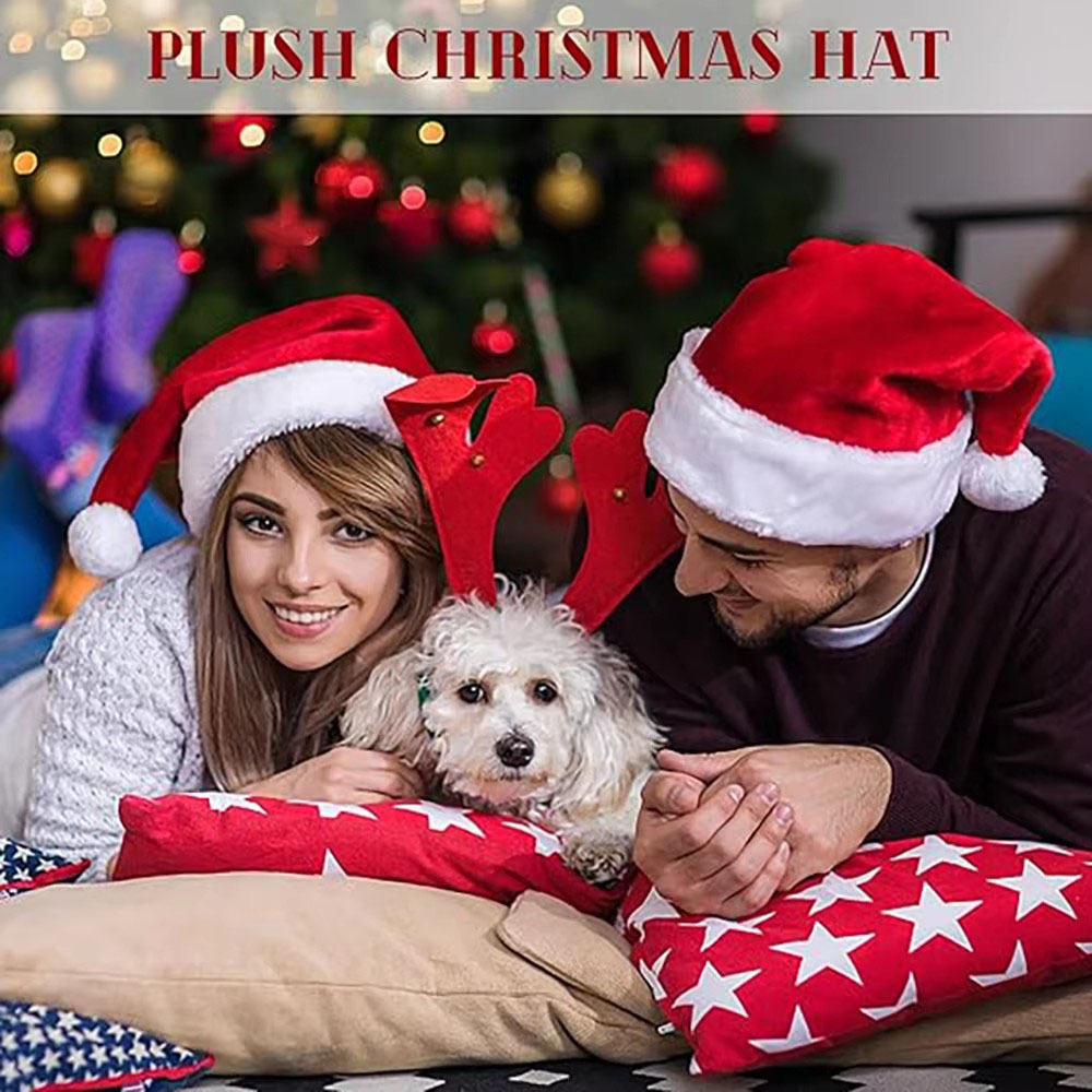 新しいクリスマスハット 大人 子供用 ボール付き プラッシュ - Santa Hat Plush のレビューと価格