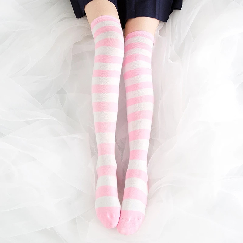かわいいピンクブルーロリータストライプストッキング女性のため - Christmas Stocking Hanging のレビューと価格