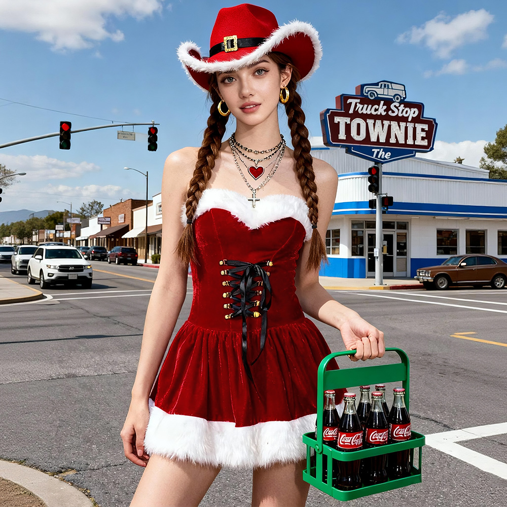 セクシーな赤いサンタクロースドレスセット、デニムハット付き、 - Santa Hat Plush のレビューと価格