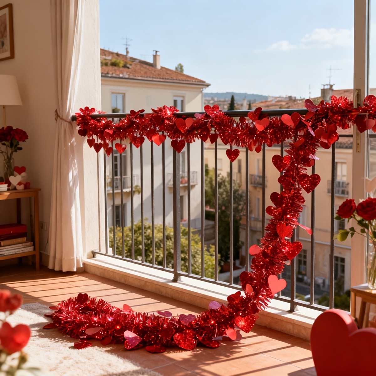 赤いハート型のプラスチック製ティンセルガーランド3本（合計6 - Tinsel Garland Decoration のレビューと価格