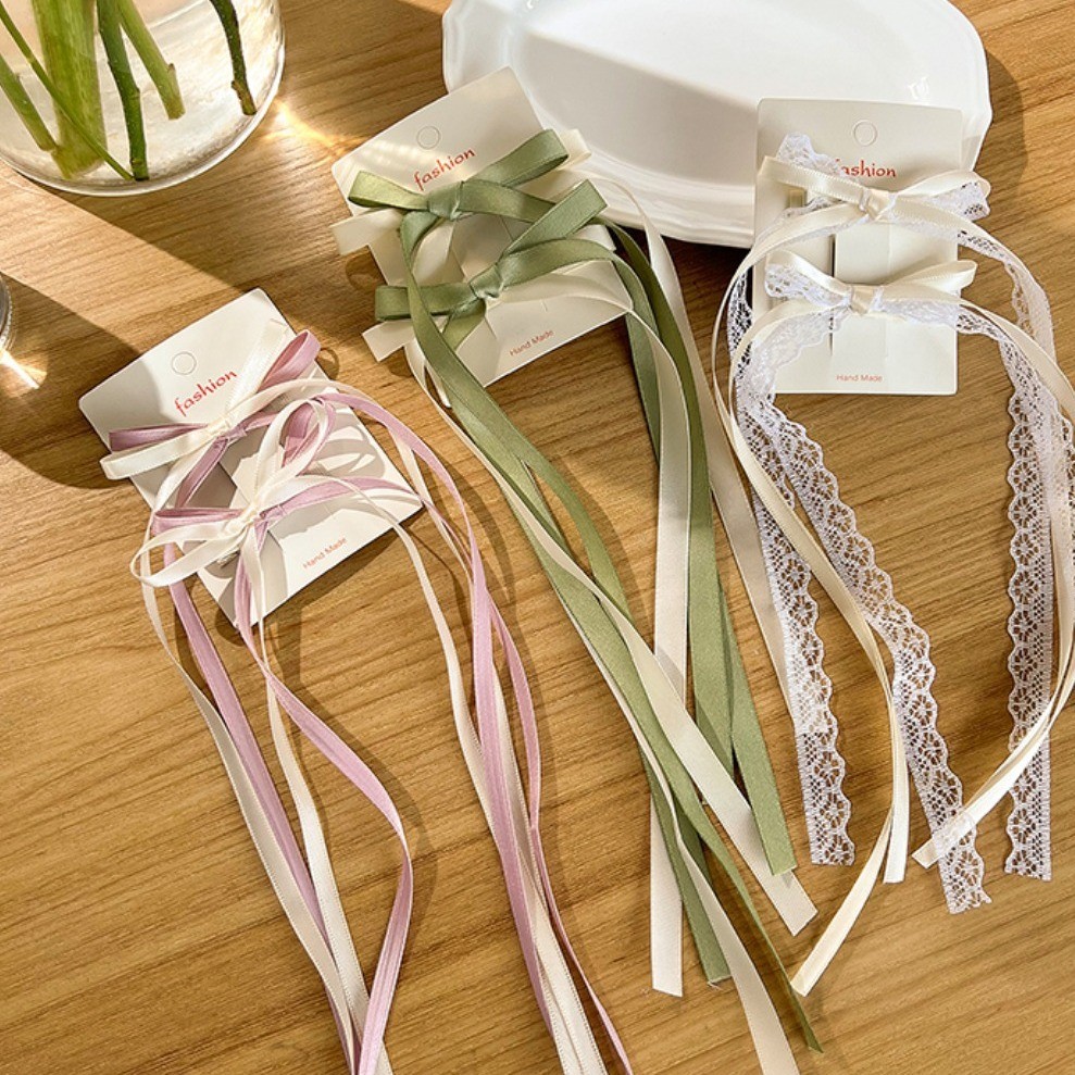 2 個韓国レース白弓リボンヘアクリップ女性のためのちょう結び - Ribbon Bow Gift のレビューと価格