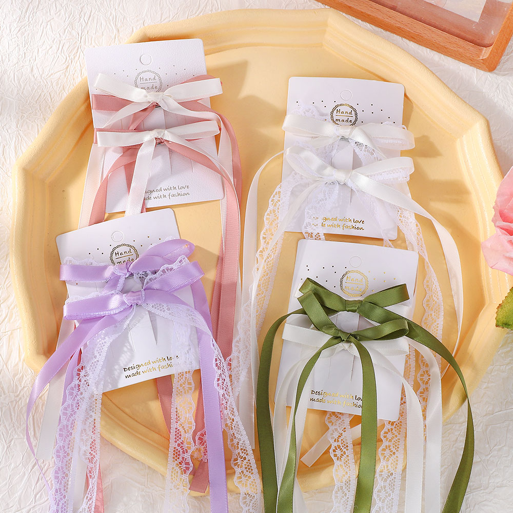 2 個韓国レース白弓リボンヘアクリップ女性のためのちょう結び - Ribbon Bow Gift のレビューと価格